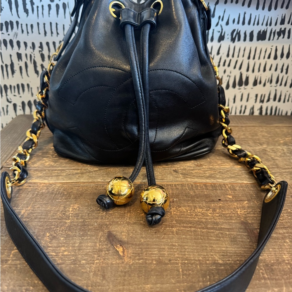 Chanel Lambskin Leather Bucket Bag w/ Gold HW